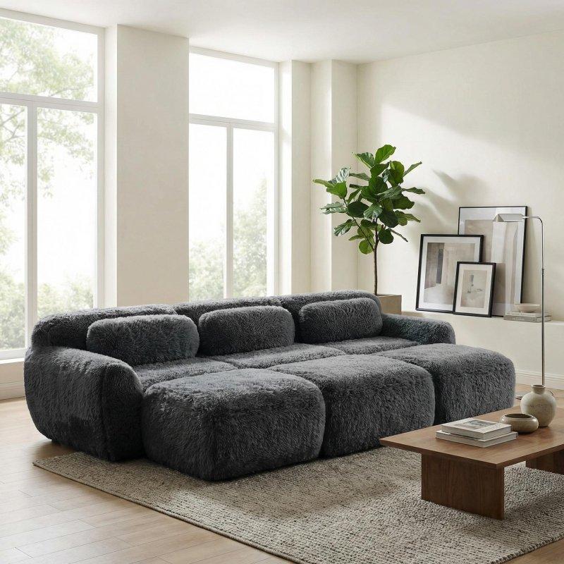 Koyu Gri Pelüş Kumaş Modüler Kaymaz Tabanlı Kolsuz Bohem Koltuk - 286475
