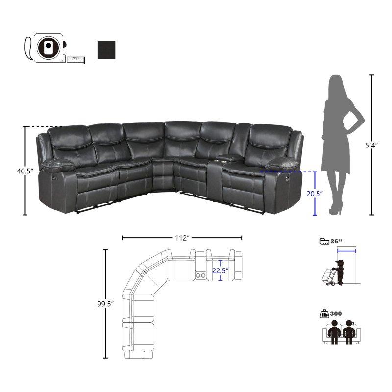 Koyu Gri Suni Deri Elektrikli Mekanizmalı USB Portlu Konsollu Köşe Koltuk - 253x285 cm - 258819