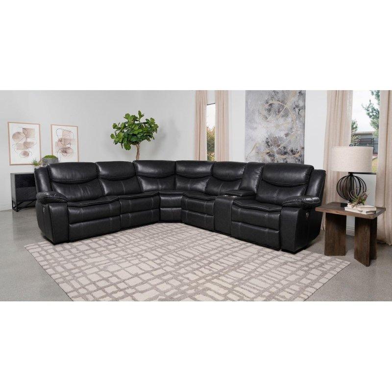 Koyu Gri Suni Deri Konsollu Mekanizmalı Köşe Koltuk - 288x255 cm - 257411