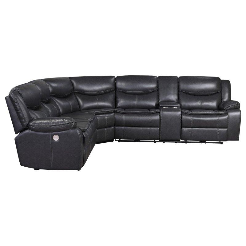 Koyu Gri Suni Deri Konsollu Mekanizmalı Köşe Koltuk - 288x255 cm - 257411