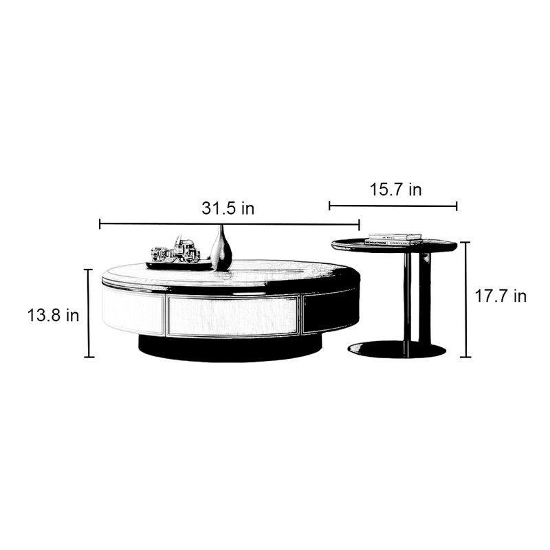 Koyu Kahve Masif Ahşap Çekmeceli Yuvarlak Orta Sehpa - Ø81 cm - 243688