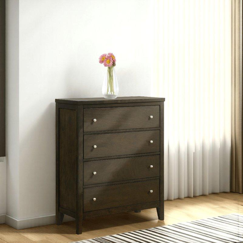 Koyu Kahverengi Ahşap 4 Çekmeceli Nikel Kulplu Şifonyer - 89x110x39 cm - 299341