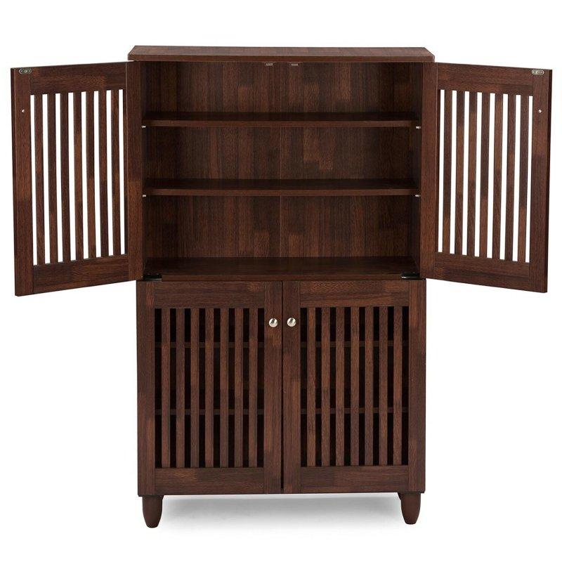 Koyu Kahverengi Ahşap 4 Kapaklı 6 Raflı Kitaplık - 77x34x124 cm - 314330