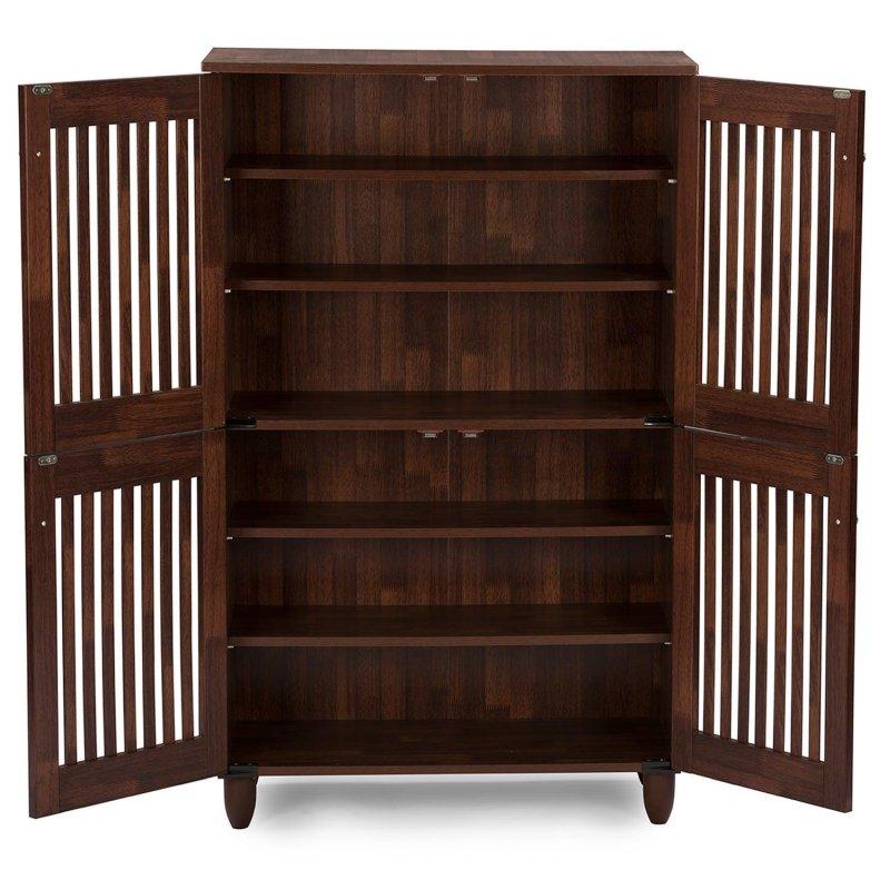 Koyu Kahverengi Ahşap 4 Kapaklı 6 Raflı Kitaplık - 77x34x124 cm - 314330