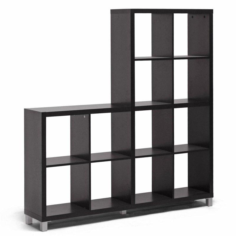 Koyu Kahverengi Ahşap Küp Tasarımlı 10 Raflı Modern Kitaplık - 155x148 cm - 318147