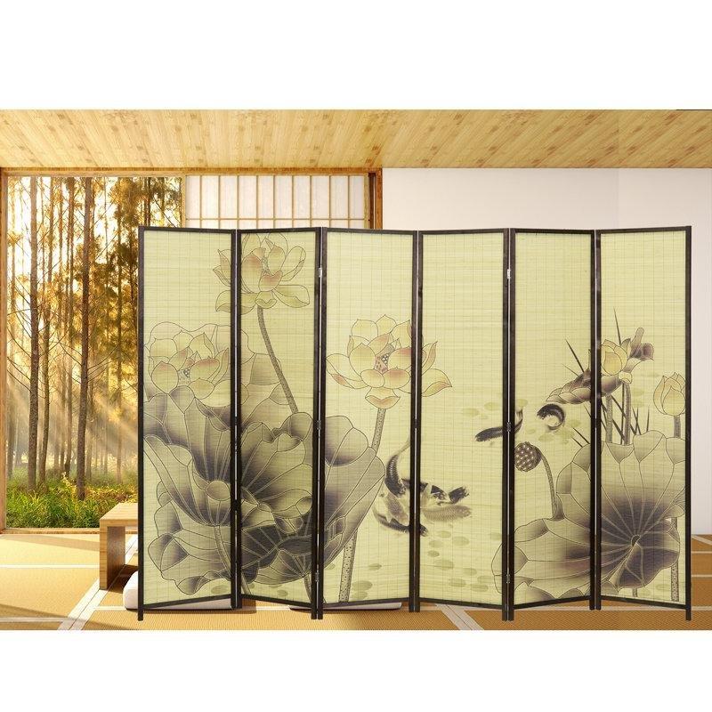 Koyu Kahverengi Çam Masif Ahşap Katlanır Bambu Paravan - 291x180 cm - 321620