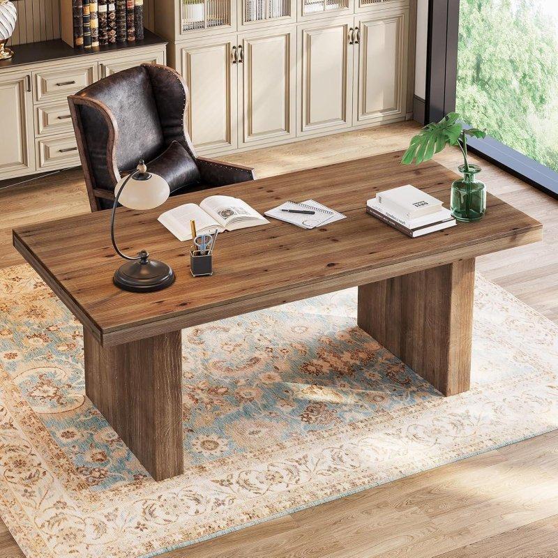 Koyu Kahverengi Masif Ahşap Rustik Ofis Masası - 160x81 cm - 328191