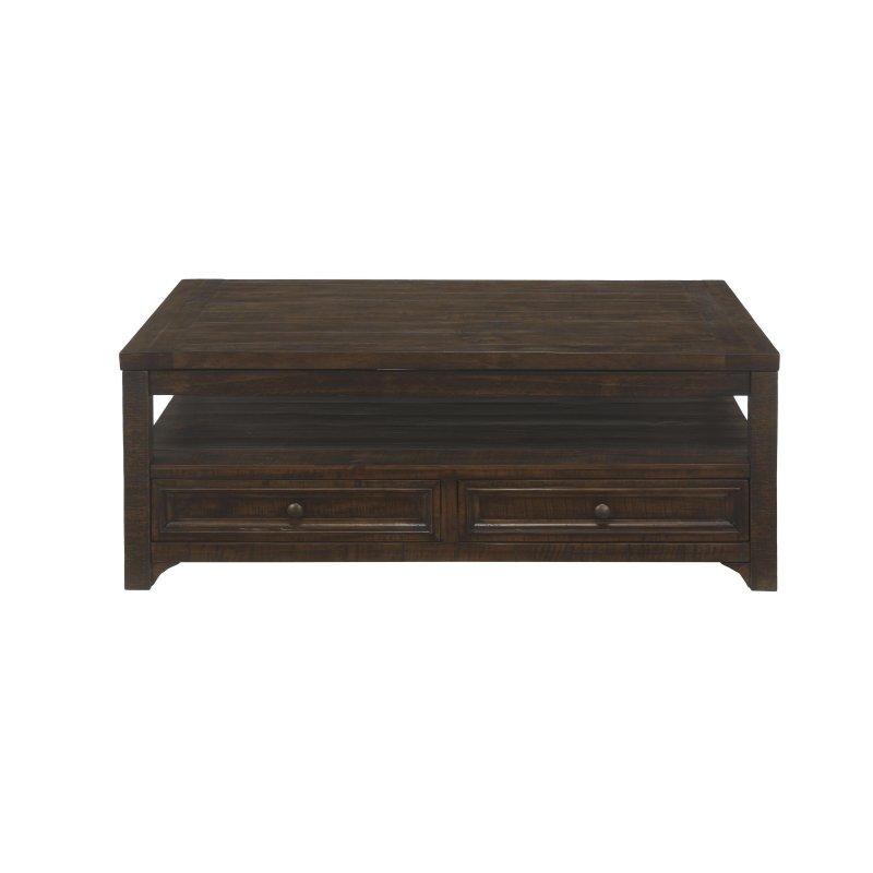 Koyu Kahverengi Masif Çam Ağacı İki Çekmeceli Tekerlekli Kaldırılabilir Tablalı Akıllı Sehpa - 122x67 cm - 254367
