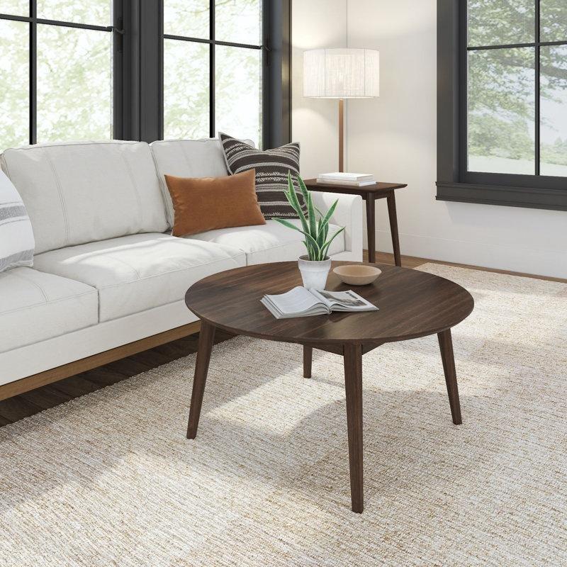 Koyu Kahverengi Masif Çam Ahşap Mid-Century Modern Tasarım Yuvarlak Orta Sehpa - Çap 92 cm - 244831
