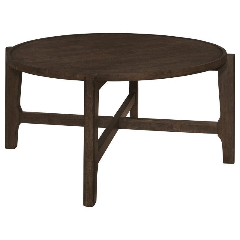 Koyu Kahverengi Masif Kauçuk Ağacı Çapraz Ayaklı Yuvarlak Orta Sehpa - 98 cm - 245386