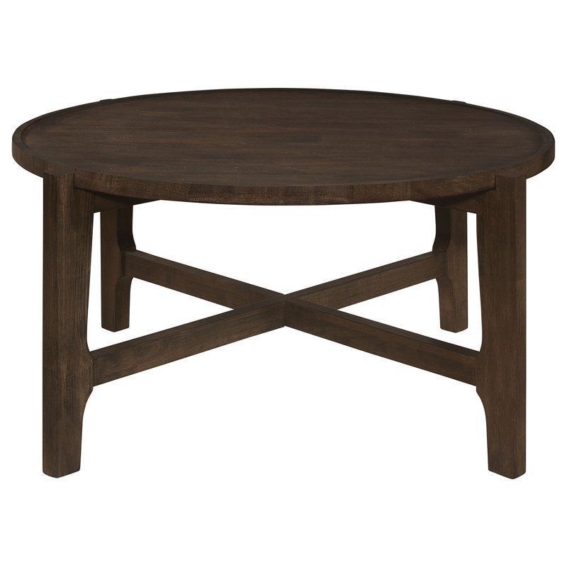 Koyu Kahverengi Masif Kauçuk Ağacı Çapraz Ayaklı Yuvarlak Orta Sehpa - 98 cm - 245386