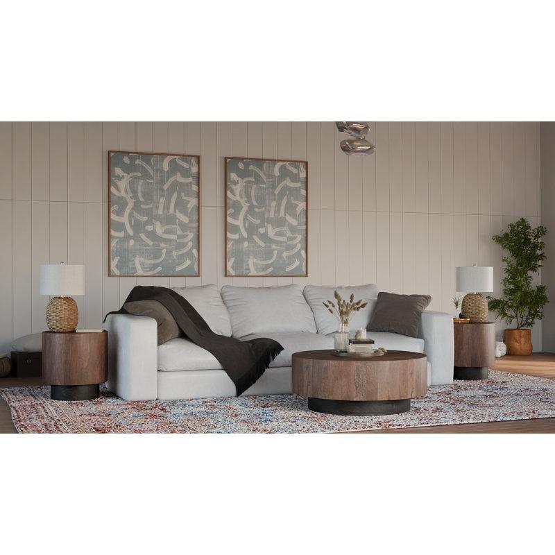 Koyu Kahverengi Masif Mango Ağacı Kare Desenli Siyah Kaideli Yuvarlak Orta Sehpa - 102 cm - 244804