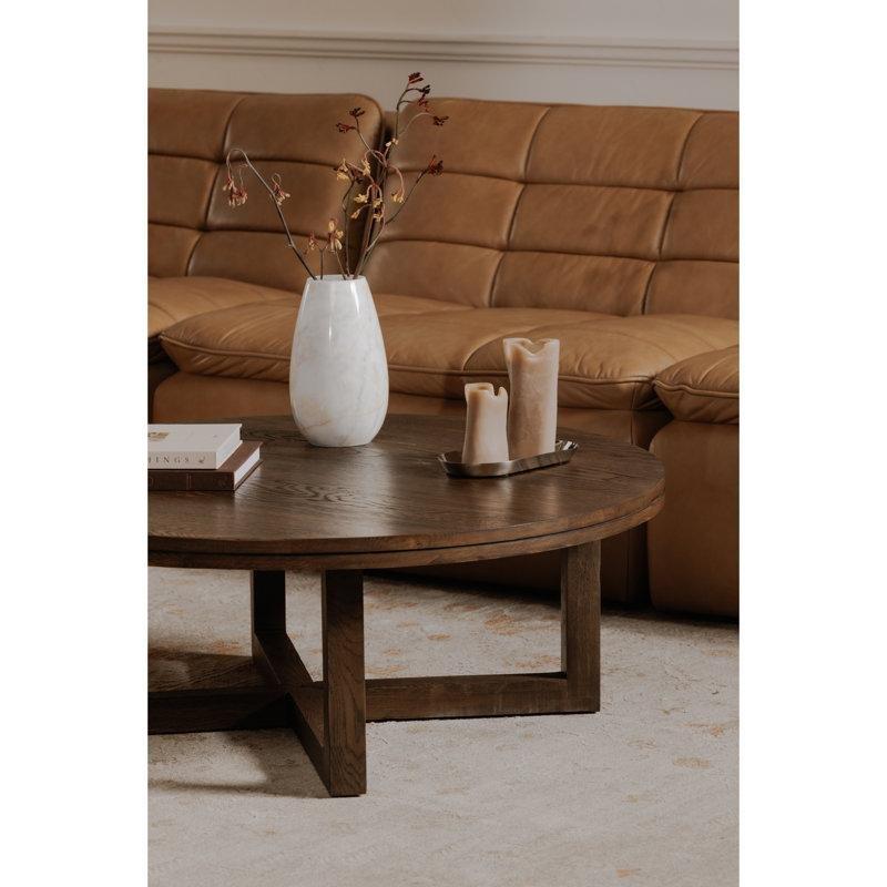 Koyu Kahverengi Masif Meşe Çapraz Ayaklı Yuvarlak Orta Sehpa - 107x107 cm - 243746