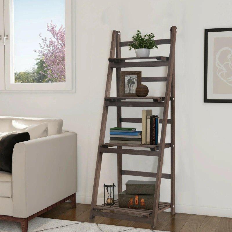 Koyu Kahverengi Masif Pavlonya Ağacı Katlanabilir 4 Raflı Merdiven Kitaplık - 41x110x33 cm - 320065 Koyu Kahverengi Masif Pavlonya Ağacı Katlanabilir 4 Raflı Merdiven Kitaplık - 41x110x33 cm - 320065