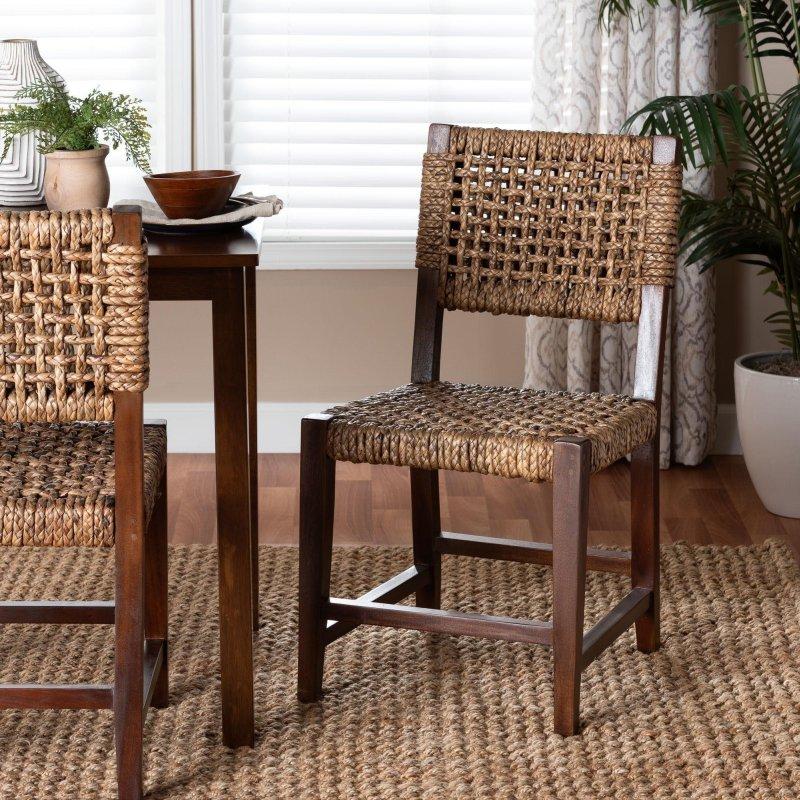 Koyu Kahverengi Maun Ağacı El Örgüsü Rattan Sandalye - 46x56x87 cm - 253007