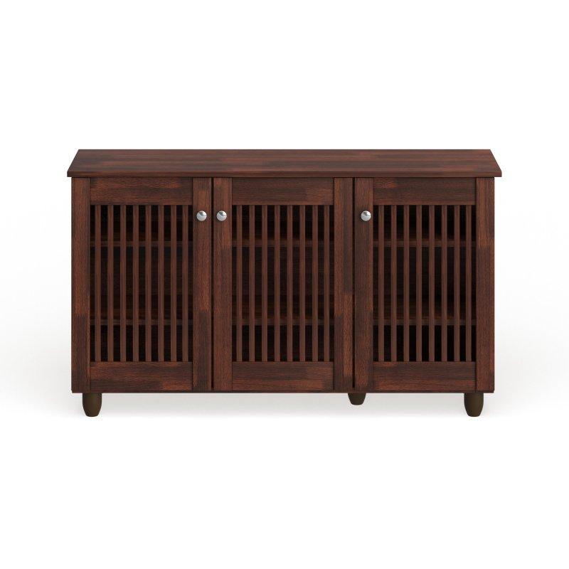 Koyu Kahverengi Meşe Panjurlu 3 Kapaklı Kitaplık - 114x34x68 cm - 319410
