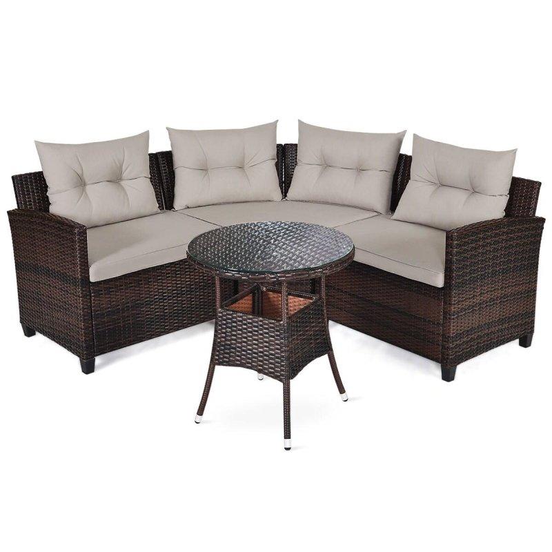 Koyu Kahverengi Rattan Minderli 4 Parça Bahçe Takımı - 271606