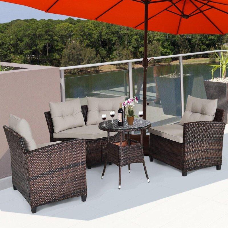 Koyu Kahverengi Rattan Minderli Modüler 4 Kişilik Bahçe Takımı - 274496