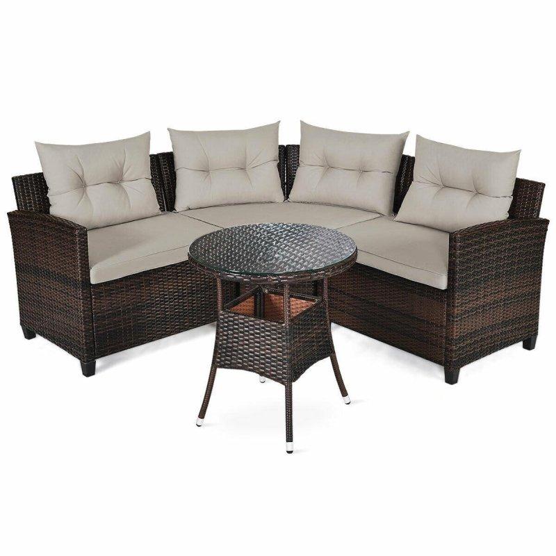 Koyu Kahverengi Rattan Minderli Modüler 4 Kişilik Bahçe Takımı - 274496