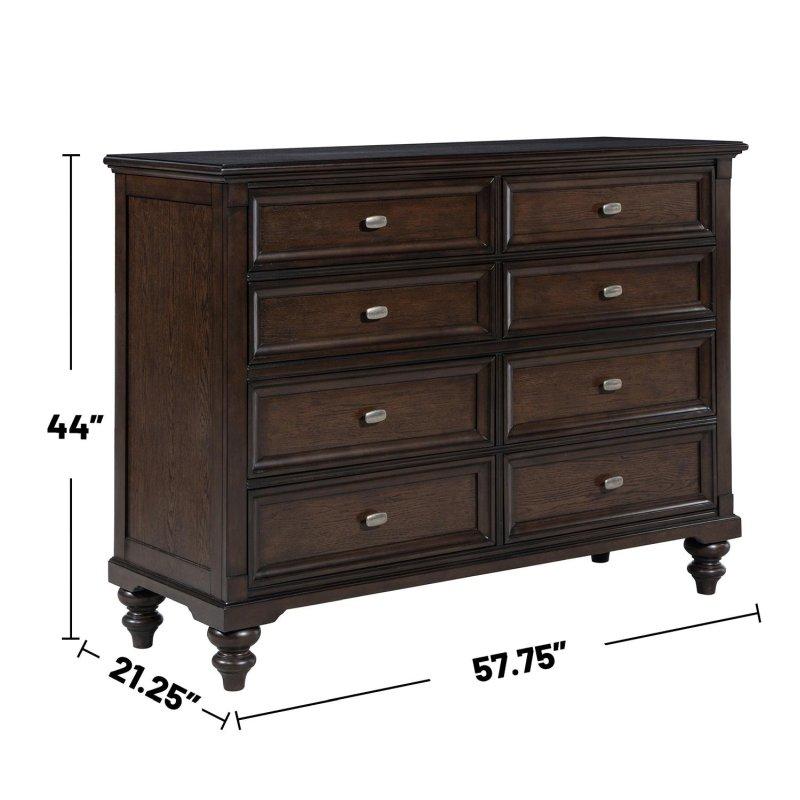 Koyu Meşe 8 Çekmeceli Füme Metal Kulplu Ahşap Şifonyer - 147 cm - 309507