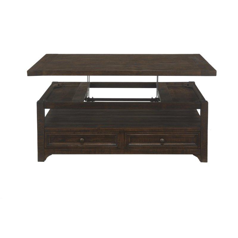Koyu Moka Masif Çam Ağacı Kaldırılabilir Tablalı Çekmeceli Tekerlekli Akıllı Sehpa - 122x67 cm - 254253