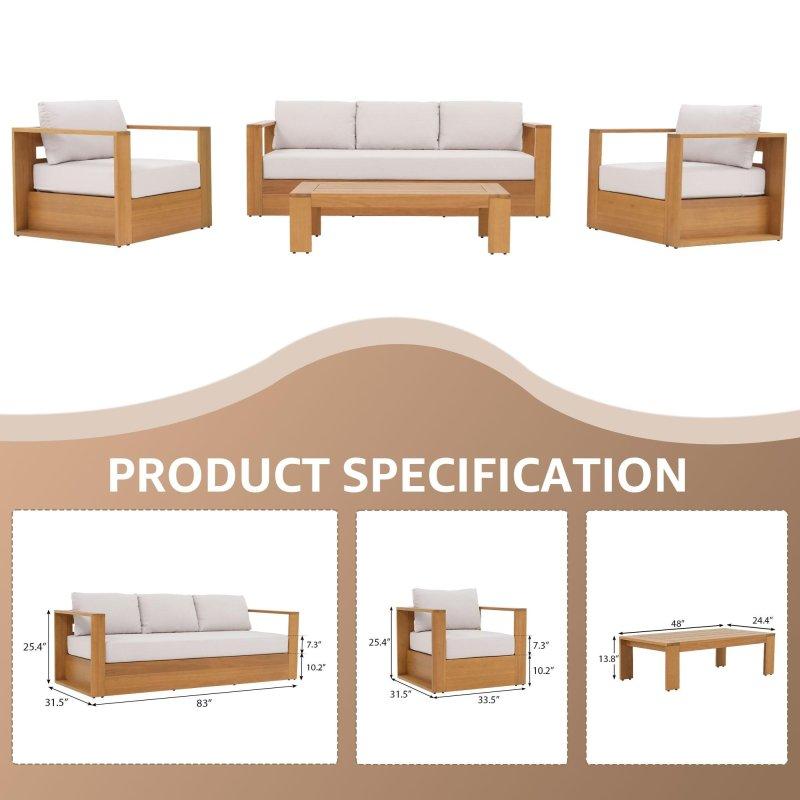 Krem Ahşap Minderli Orta Sehpalı Bahçe Takımı - 211 cm - 268505