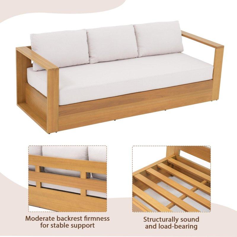 Krem Ahşap Minderli Orta Sehpalı Bahçe Takımı - 211 cm - 268505