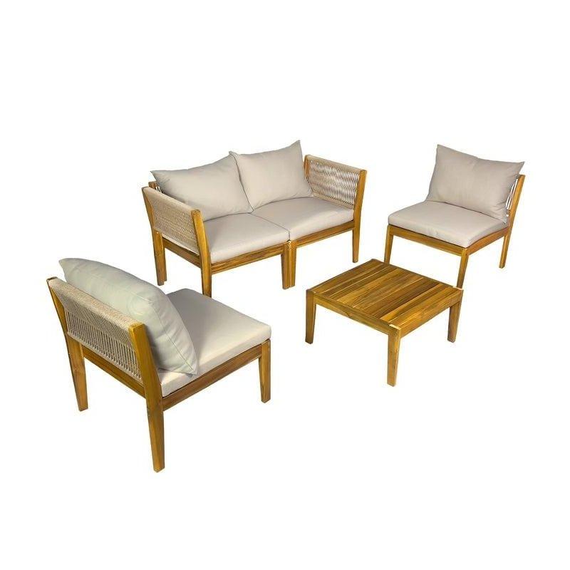 Krem Akasya Ağacı ve Rattan 5 Parça Minderli Bahçe Takımı - 120 cm - 270934