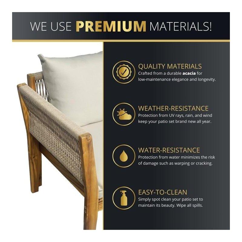 Krem Akasya Ağacı ve Rattan 5 Parça Minderli Bahçe Takımı - 120 cm - 270934
