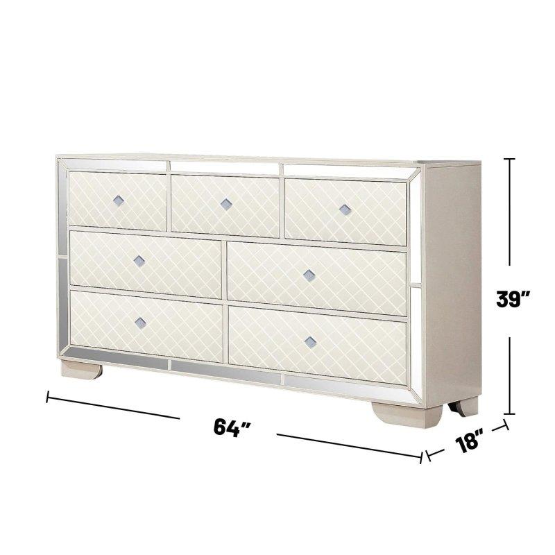 Krem Akasya Ahşap 9 Çekmeceli Aynalı Elmas Desenli Şifonyer - 163x100x46 cm - 307453