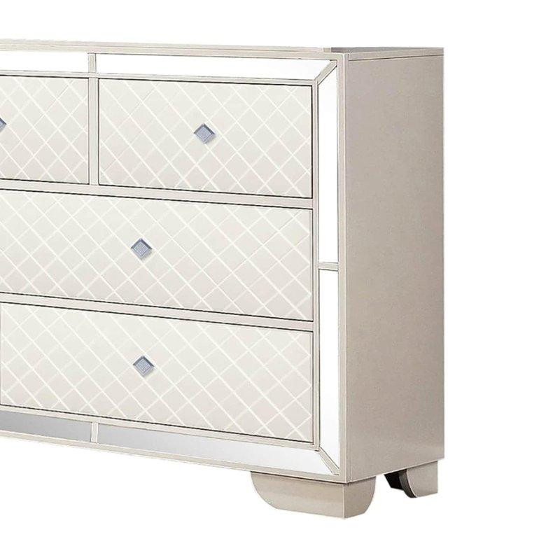 Krem Akasya Ahşap 9 Çekmeceli Aynalı Elmas Desenli Şifonyer - 163x100x46 cm - 307453