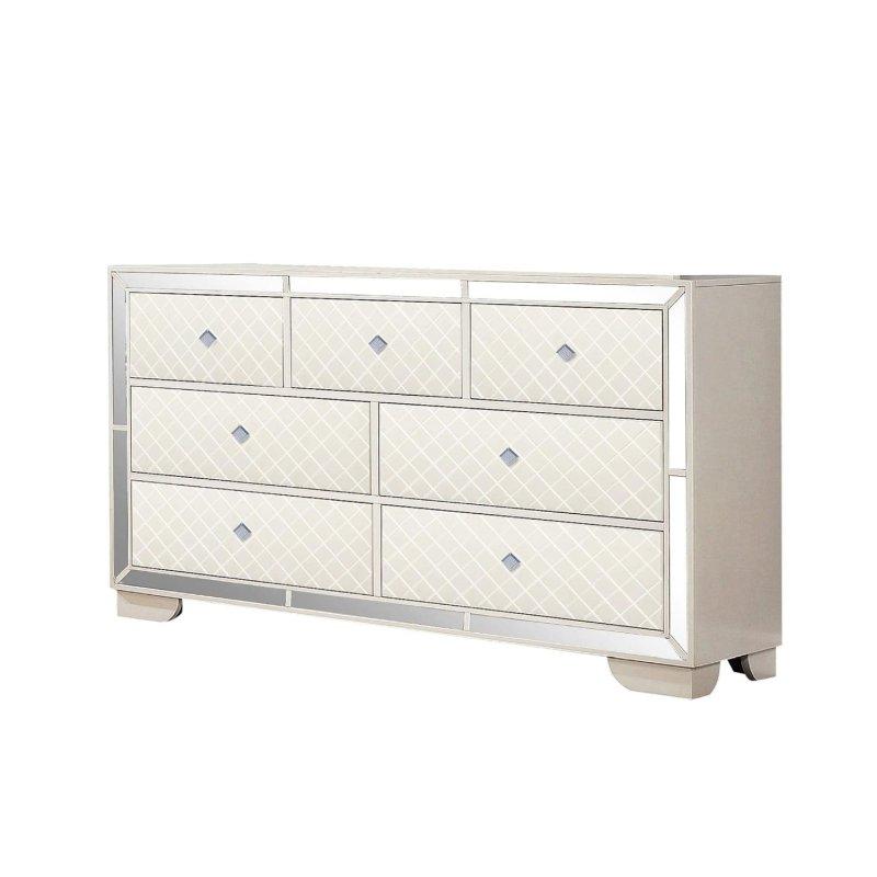 Krem Akasya Ahşap 9 Çekmeceli Aynalı Elmas Desenli Şifonyer - 163x100x46 cm - 307453