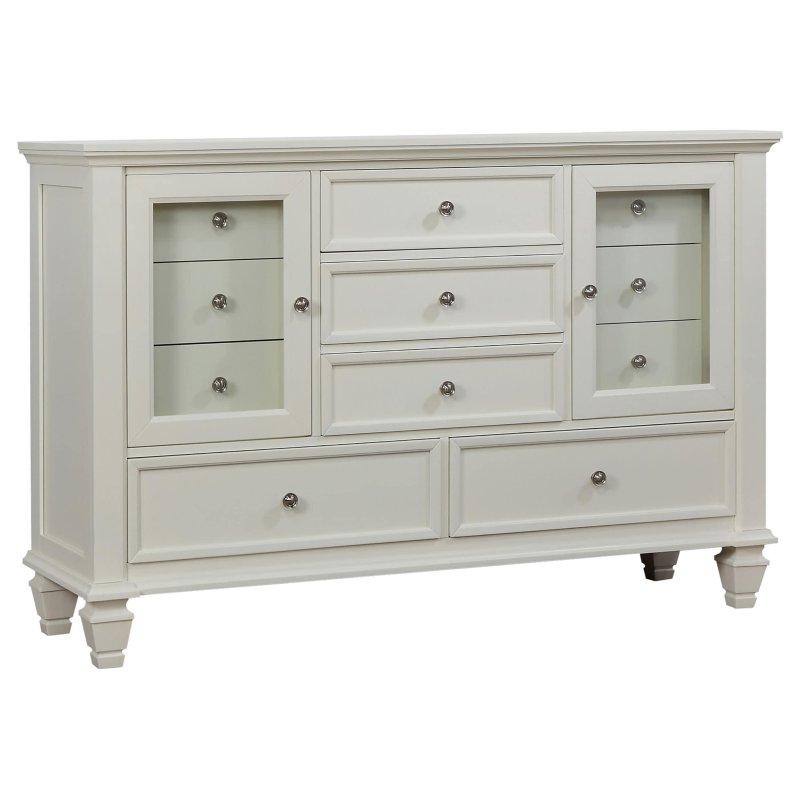 Krem Beyaz Ahşap 11 Çekmeceli Aynalı Şifonyer - 156 cm - 305221