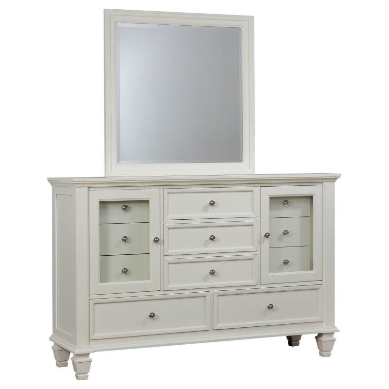 Krem Beyaz Ahşap 11 Çekmeceli Aynalı Şifonyer - 156 cm - 305221
