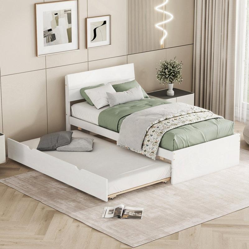 Krem Beyaz Ahşap Parlak Başlıklı Yavru Yataklı Karyola - 105x201 cm - 328510