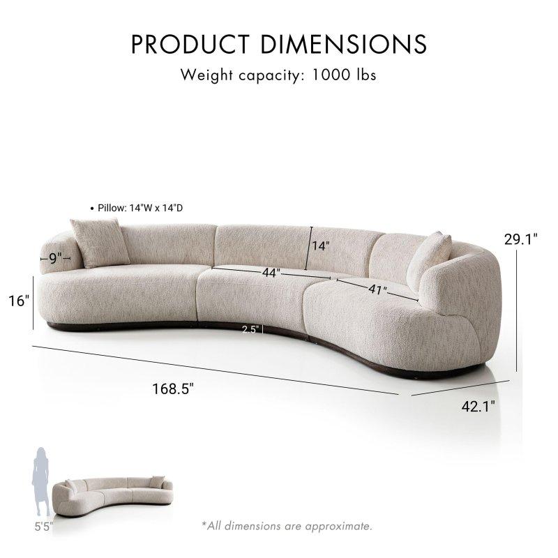 Krem Beyaz Masif Ahşap Modüler Kavisli Köşe Koltuk - 428 cm - 258815