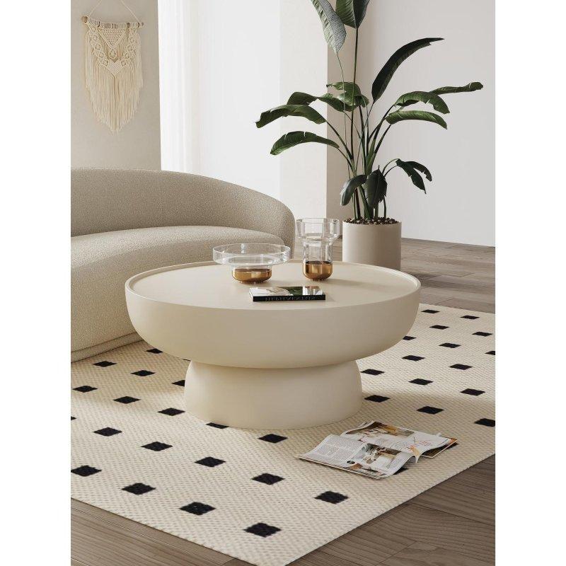 Krem Beyaz Plastik Kaide Ayaklı Cilalı Yuvarlak Orta Sehpa - 91x40 cm - 241696