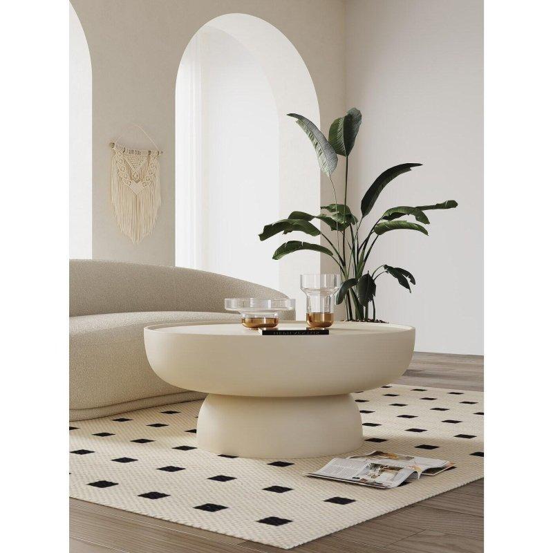Krem Beyaz Plastik Kaide Ayaklı Cilalı Yuvarlak Orta Sehpa - 91x40 cm - 241696