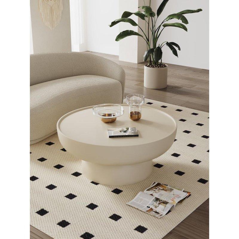 Krem Beyaz Plastik Kaide Ayaklı Cilalı Yuvarlak Orta Sehpa - 91x40 cm - 241696