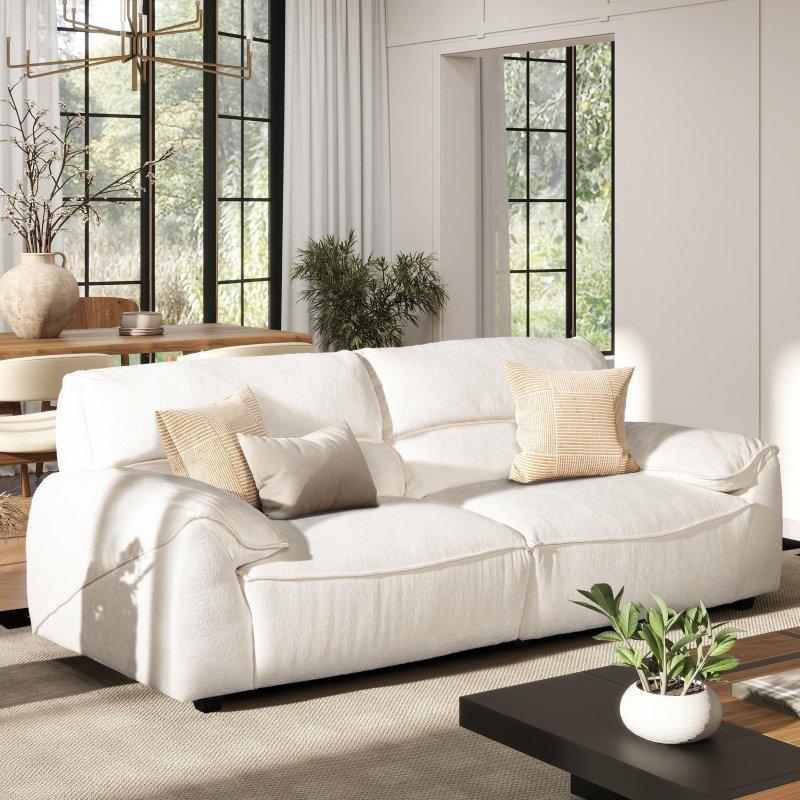 Krem Beyaz Şönil Kumaş Modüler Yastık Kollu Bohem Koltuk - 230 cm - 278773