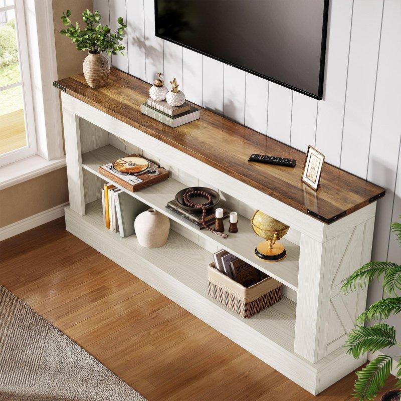 Krem Beyaz ve Rustik Kahverengi MDF Raflı Dresuar - 161 cm - 333285