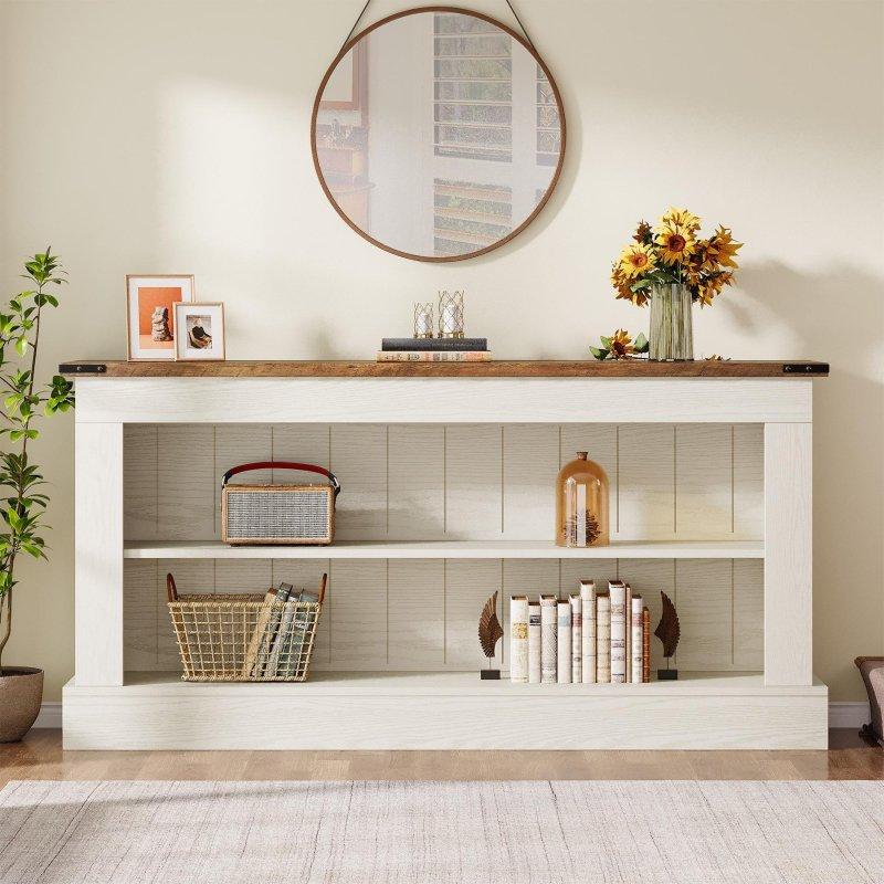 Krem Beyaz ve Rustik Kahverengi MDF Raflı Dresuar - 161 cm - 333285