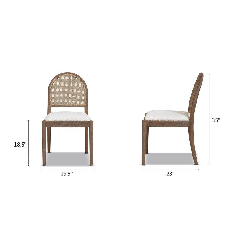 Krem Bukle Döşemeli Masif Meşe Kavisli Rattan Sandalye 2li Set - 251691
