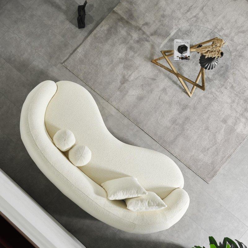 Krem Bukle Kumaş Ahşap Kavisli Japandi Tarzı Bohem Koltuk - 227 cm - 293917