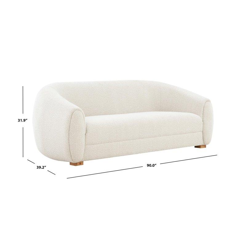 Krem Bukle Kumaş Masif Ahşap İskeletli Kavisli 3 Kişilik Bohem Koltuk - 229x100 cm - 281871