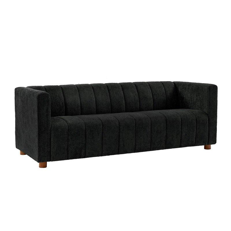Krem Bukle Kumaş Piyano Tuşu Şeritli Düz Kollu Bohem Koltuk - 208 cm - 282561