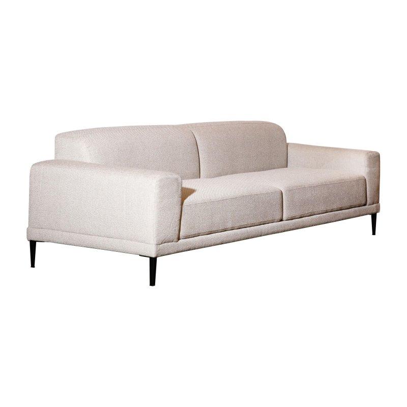 Krem Bukle Kumaşlı Mat Siyah Metal Ayaklı 3 Kişilik Bohem Koltuk - 239 cm - 292098