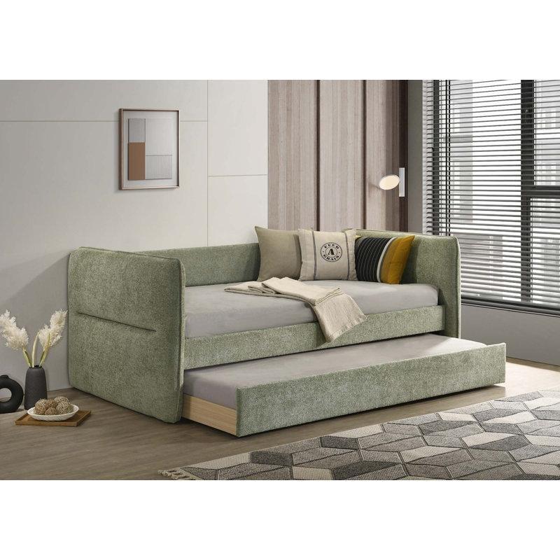 Krem Döşemeli Düğme ve Zımba Detaylı Masif Ahşap Yavru Yataklı Karyola - 219x111 cm - 328308