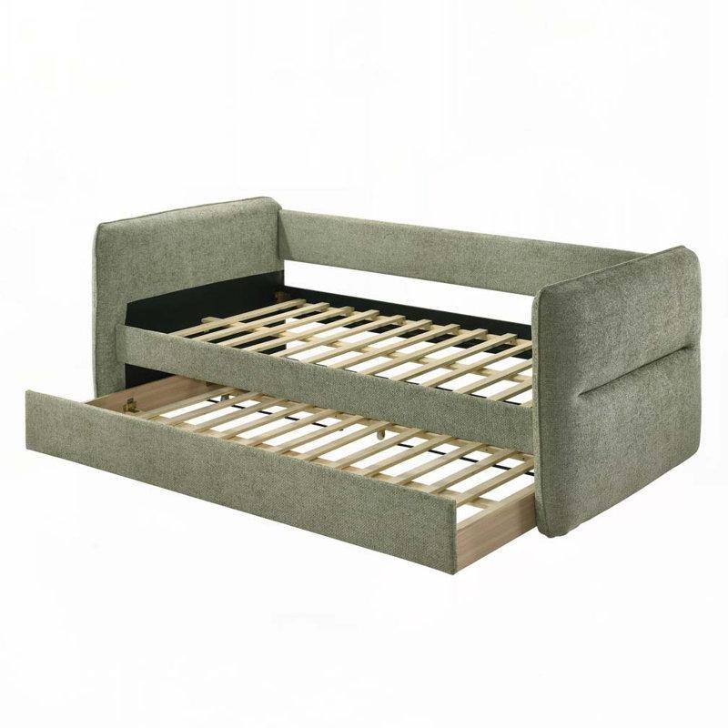 Krem Döşemeli Düğme ve Zımba Detaylı Masif Ahşap Yavru Yataklı Karyola - 219x111 cm - 328308