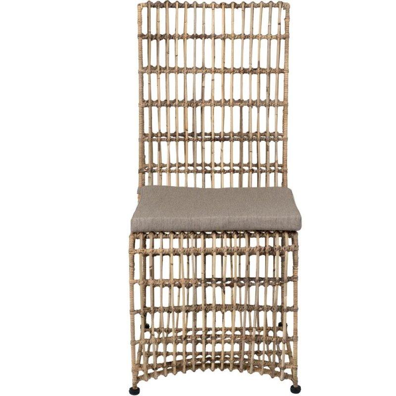Krem El Yapımı Çıtalı Sırtlı Demir İskeletli Rattan Sandalye - 107x64x51 cm - 252240